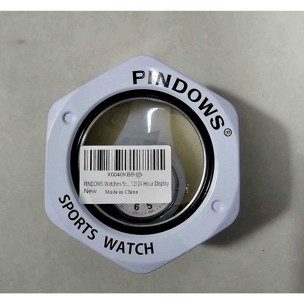 PINDOWS Sports Watch White Analog 12/24 Hour Display WR 50M Unisex New